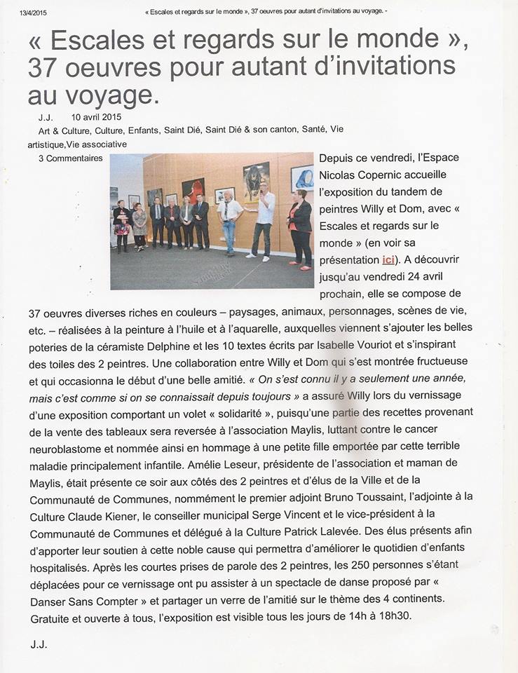 Exposition Escales et regards sur le monde du 10 avril 2015 au 24 avril 2015 à Saint-Dié des Vosges