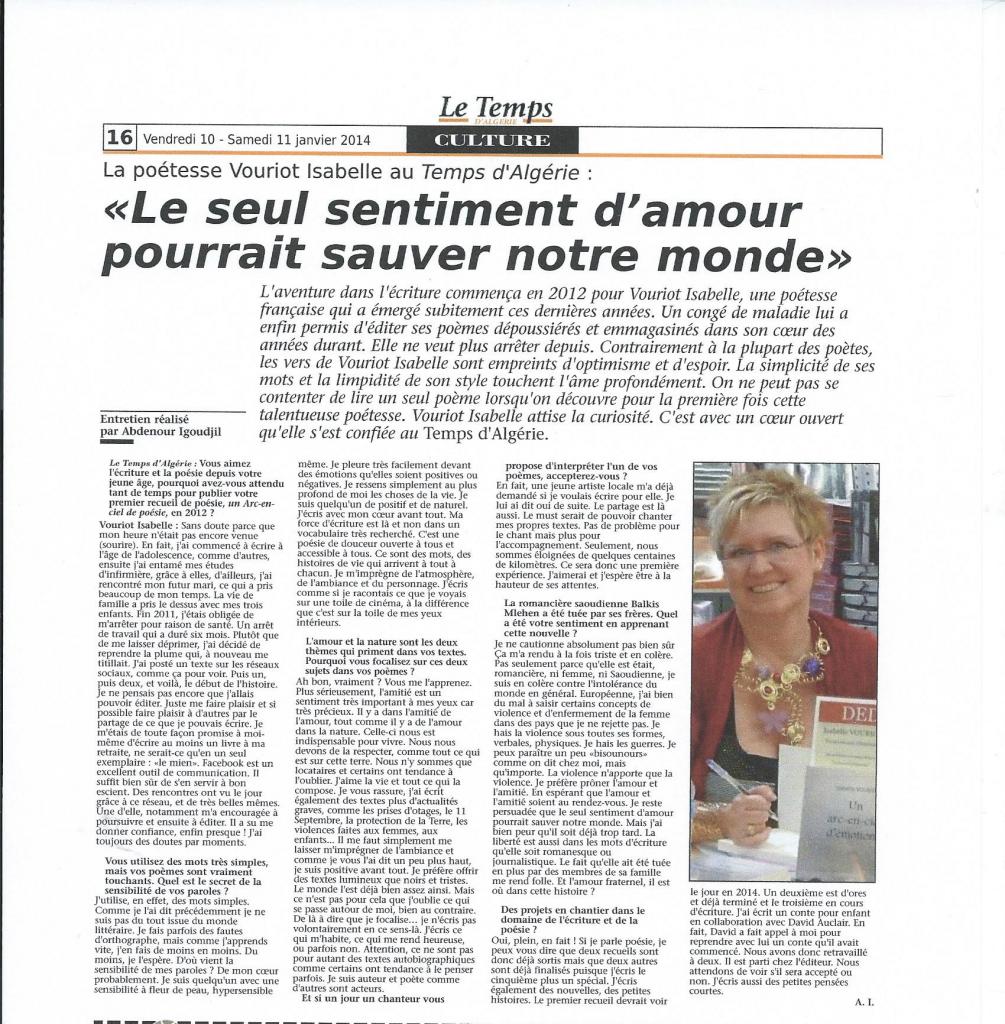 Le temps d'Algérie du 11 janvier 2014 page 16